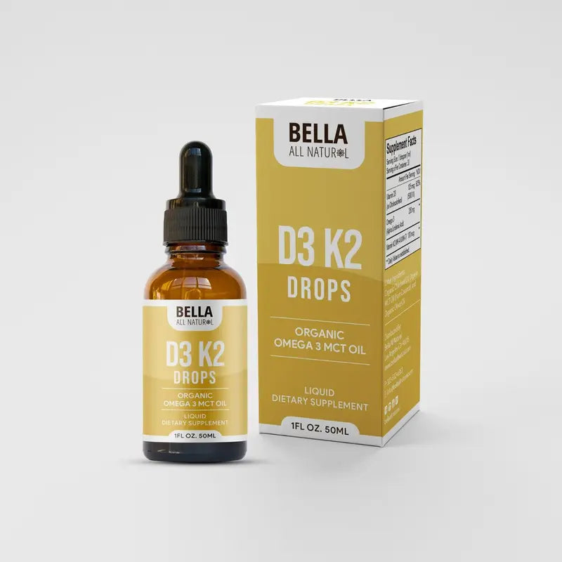 Bella All Natural D3 K2 Drops Organic Omega 3 MCT Oil 50Ml Supplement for Daily Health Needs