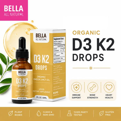 Bella All Natural D3 K2 Drops Organic Omega 3 MCT Oil 50Ml Supplement for Daily Health Needs